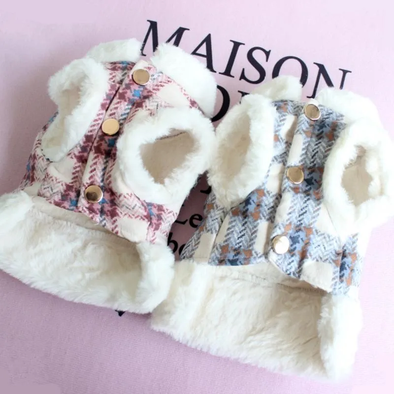 Chic Cold Weather Gear: Plaidsuit Combining Comfortable Pet Dress & Secure Leash Attachment HF28