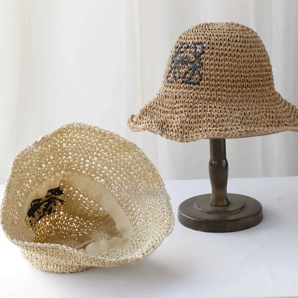 2025 Handmade High quality letter embroidery Sun Hat Wide Brim Floppy Summer Hats For Wen Beach Panama Straw De Bucket Hat X260516
