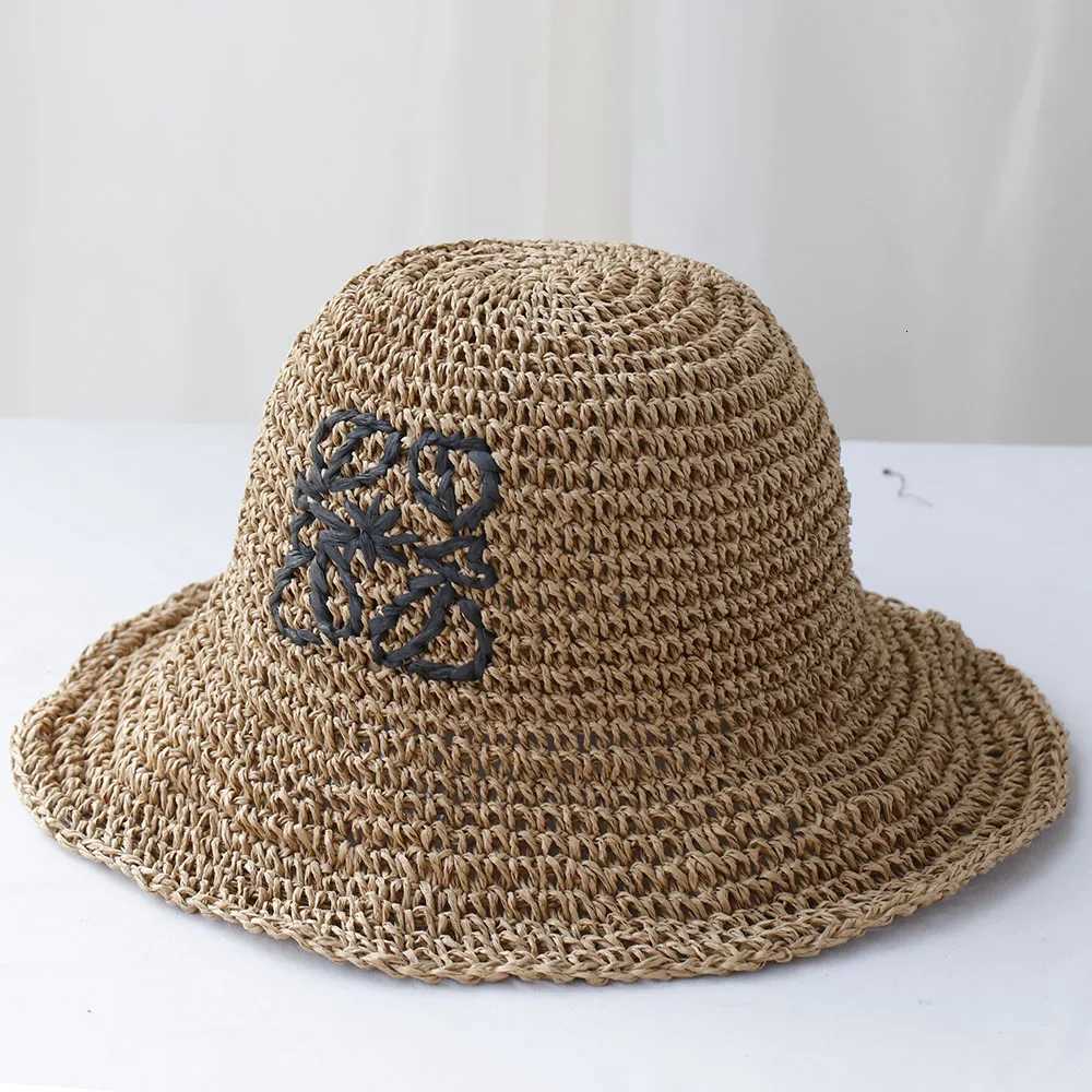 2025 Handmade High quality letter embroidery Sun Hat Wide Brim Floppy Summer Hats For Wen Beach Panama Straw De Bucket Hat X260516