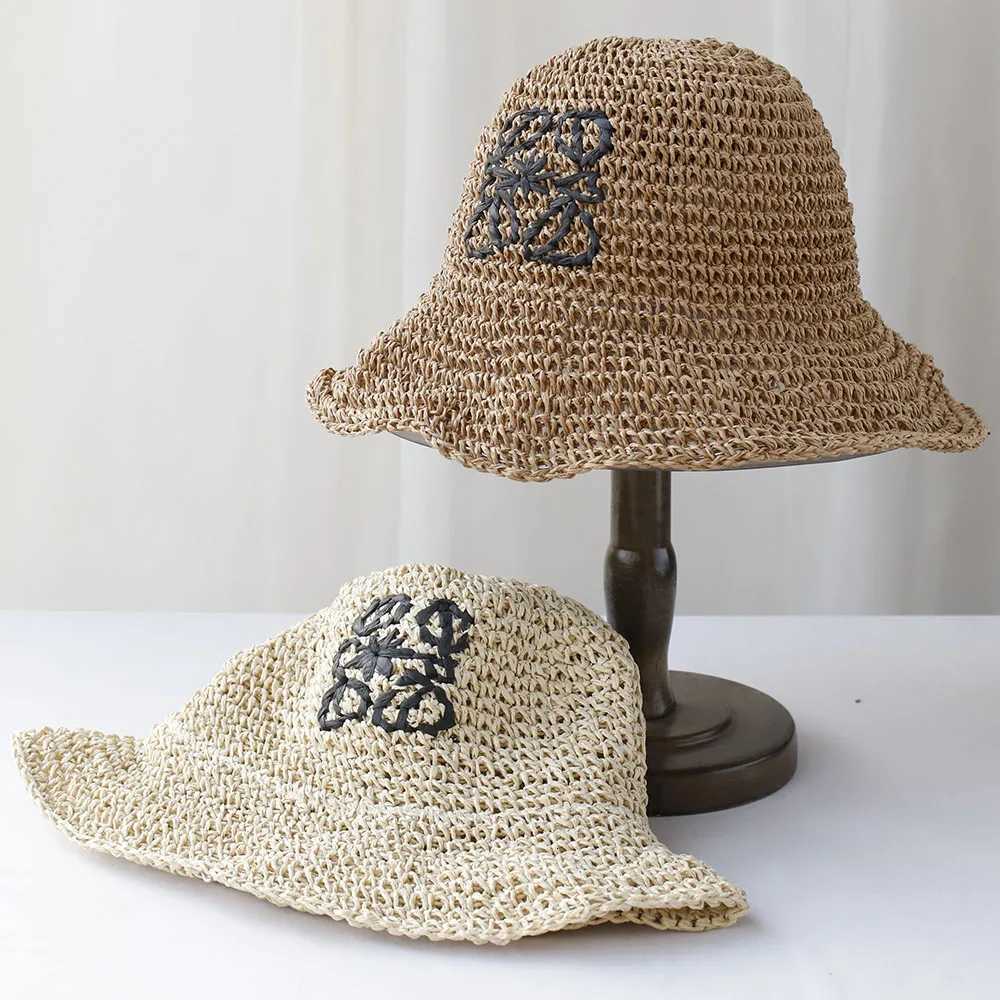 2025 Handmade High quality letter embroidery Sun Hat Wide Brim Floppy Summer Hats For Wen Beach Panama Straw De Bucket Hat X260516