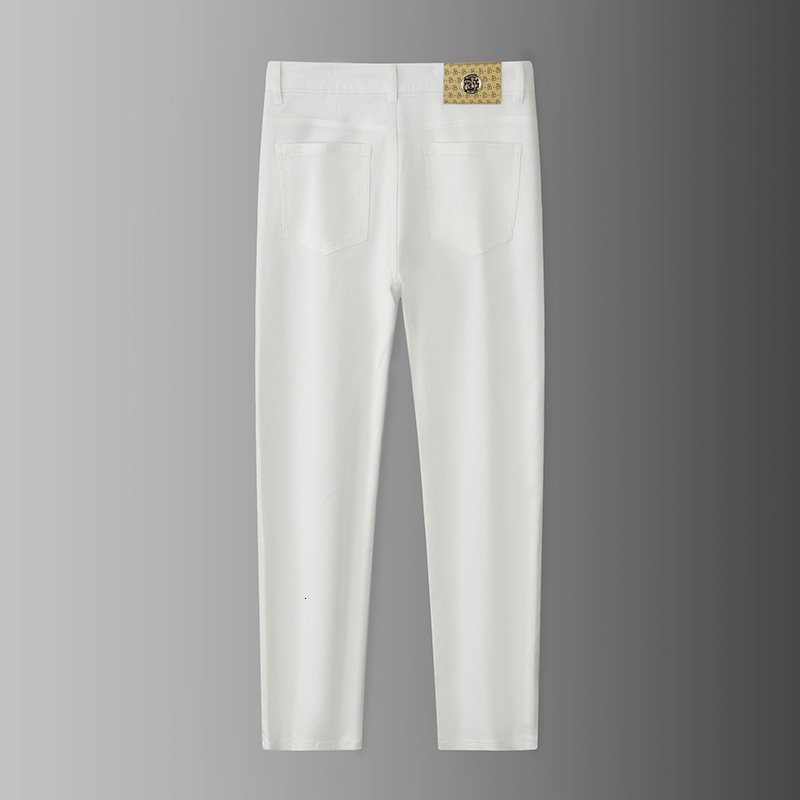 Designer Luxury Brand Loose Plus Men's Straight Leg Jeans, A Must-have For Both Men And Women, Street Fashion White Slim Fit Elastic Denim Pants,