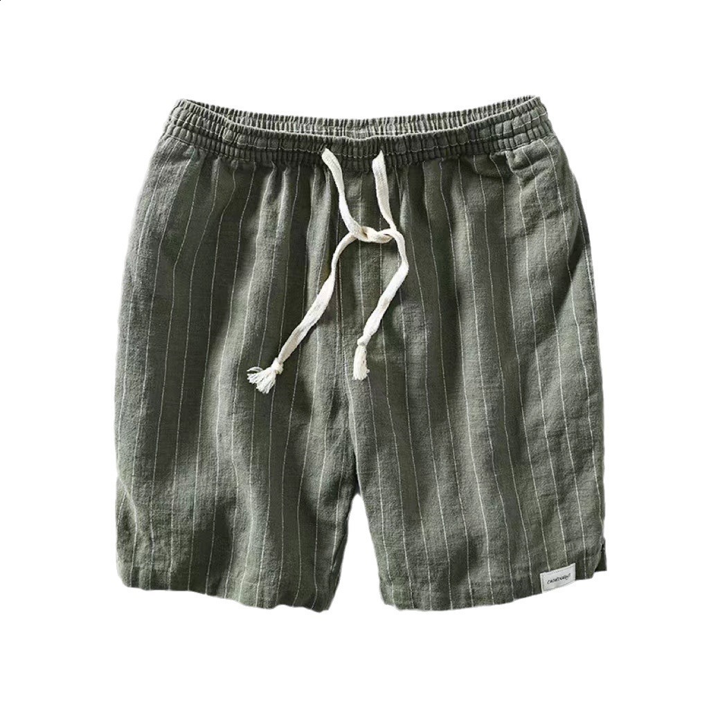 Mens Linen Shorts Summer Striped Sports Cotton Sweatwicking Loose Fit Drawstring Fivepoint Beach Midlength Trendy 250322 - view 6