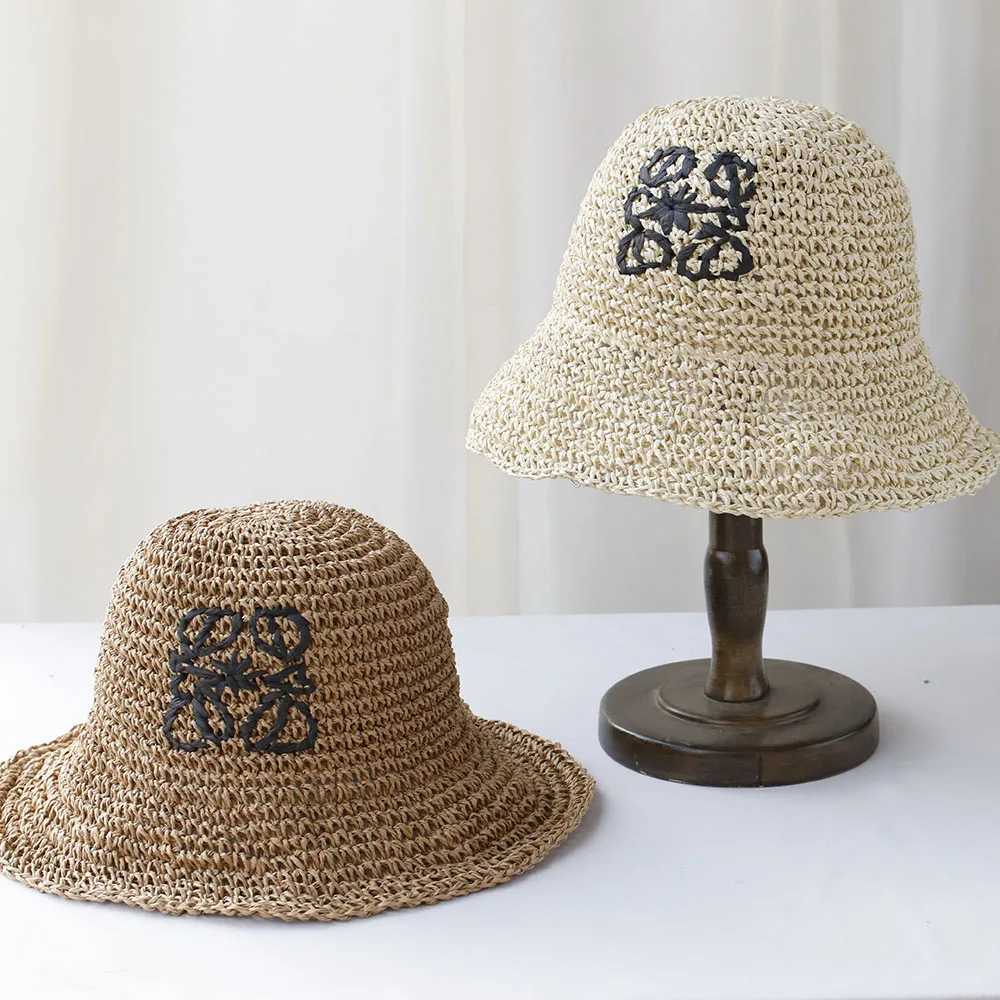 2025 Handmade High quality letter embroidery Sun Hat Wide Brim Floppy Summer Hats For Wen Beach Panama Straw De Bucket Hat X260516