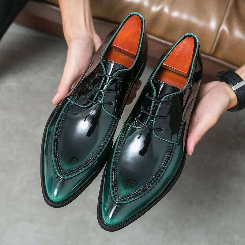 2026 New Luxury Black Oxfords for Men Lace-up Pointed Toe Business Men's Formal green Handmade Wedding Shoes Size 38-46
