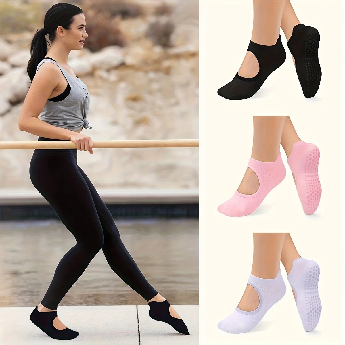 Non Slip Grip Women Socks for Yoga Barre Pilates Fitness Gym Sports Anti Slip Dance Socks Woman YOGO Socks 260514