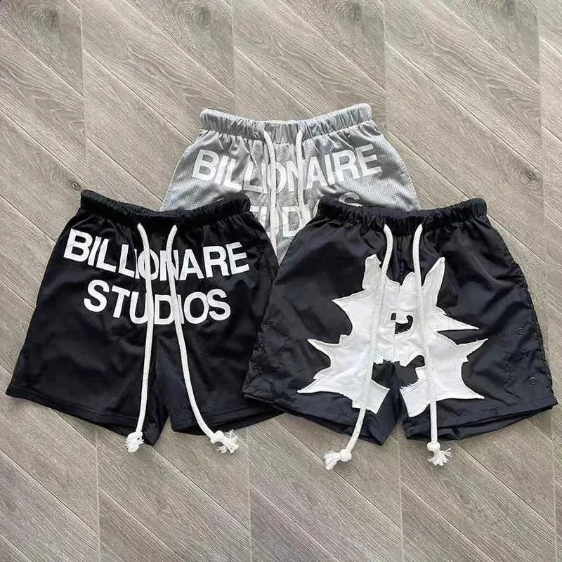 2026 Fashion Mens Mesh Shorts Streetwear Letter/Cartoon Print Quick Dry Athletic Shorts Summer Drawstring Gym Sweatshorts 260515