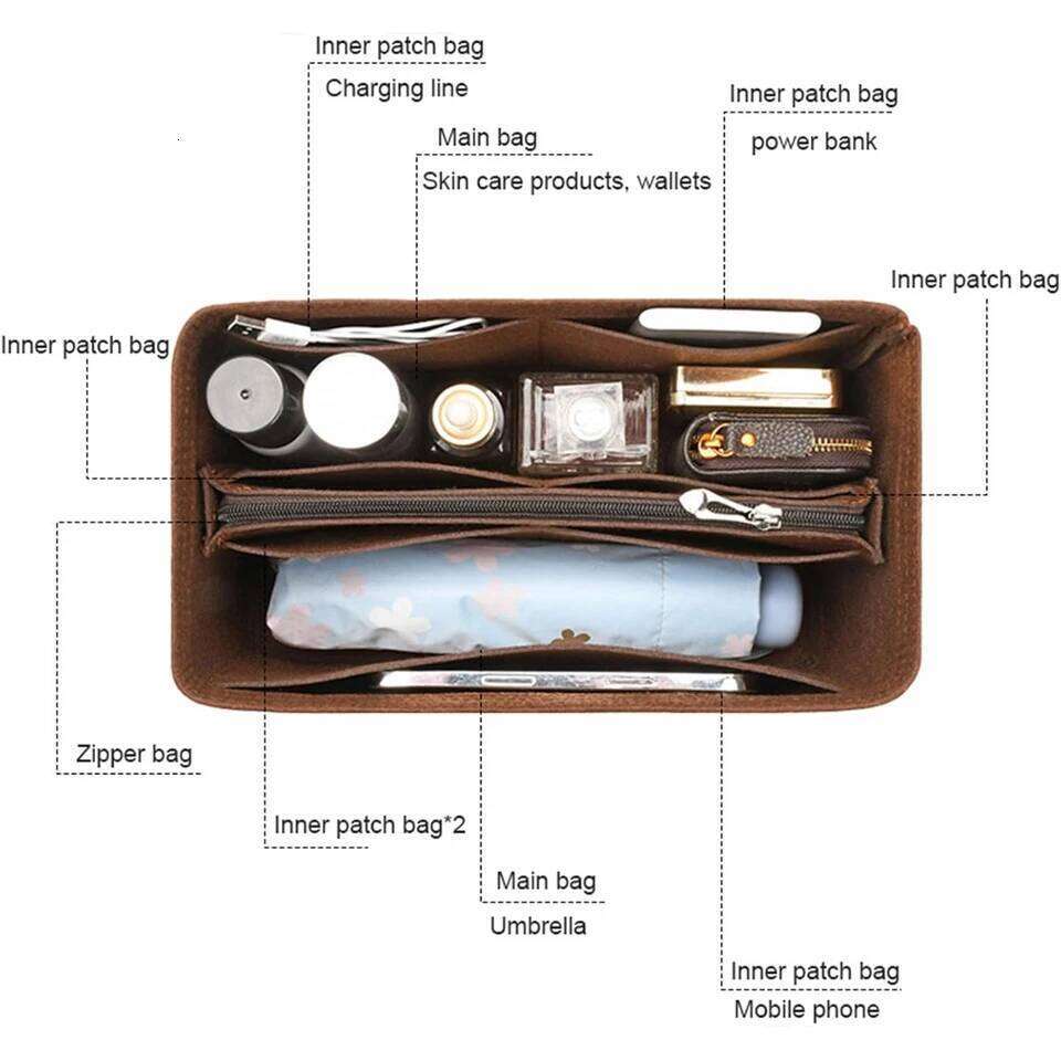 Detachable Felt Purse Insert Organizer for Luxury Handbag Speedy 25 30 35 Makeup Bag Shaper Liner Travel Inner Pouch 26Y0516