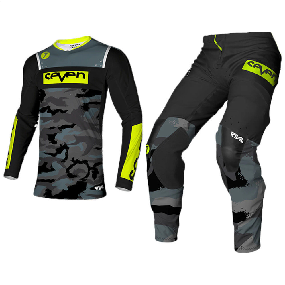 SEVEN Rival Black Motocross Gear Set Off Road MX Jersey Set Dirt Bike Suit Motorcycle Clothing Moto Combo 240227