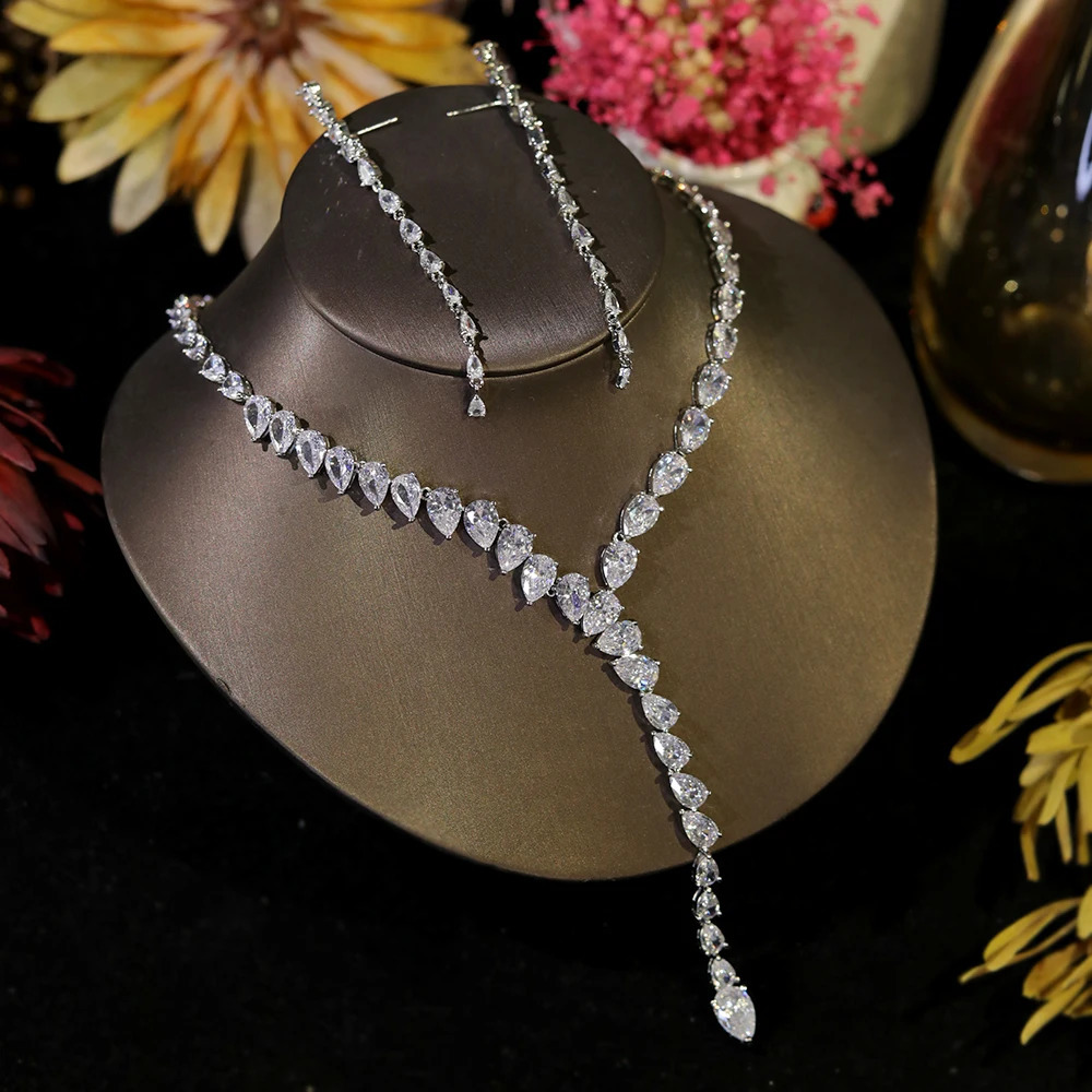 Fashion Zircon Pendant Choker Water Drop for Women Vintage Clavicle Chain Crystal Collar Necklace Bridal Jewelry Sets Gift 260617 - view 6
