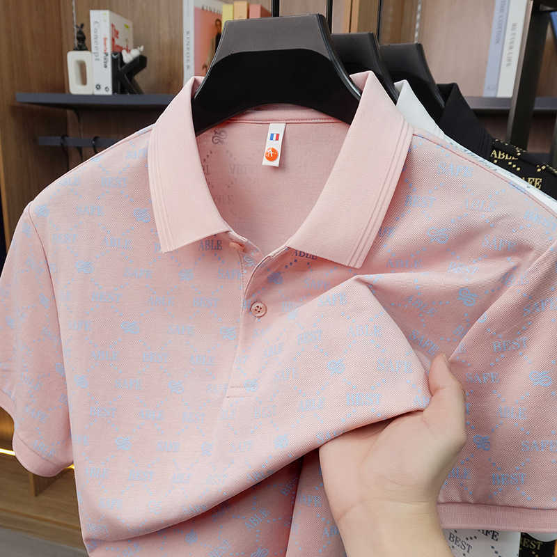 Summer new cotton printed short-sleeve polo shirt for men stylish and versatile light luxury casual T-shirt top for men88
