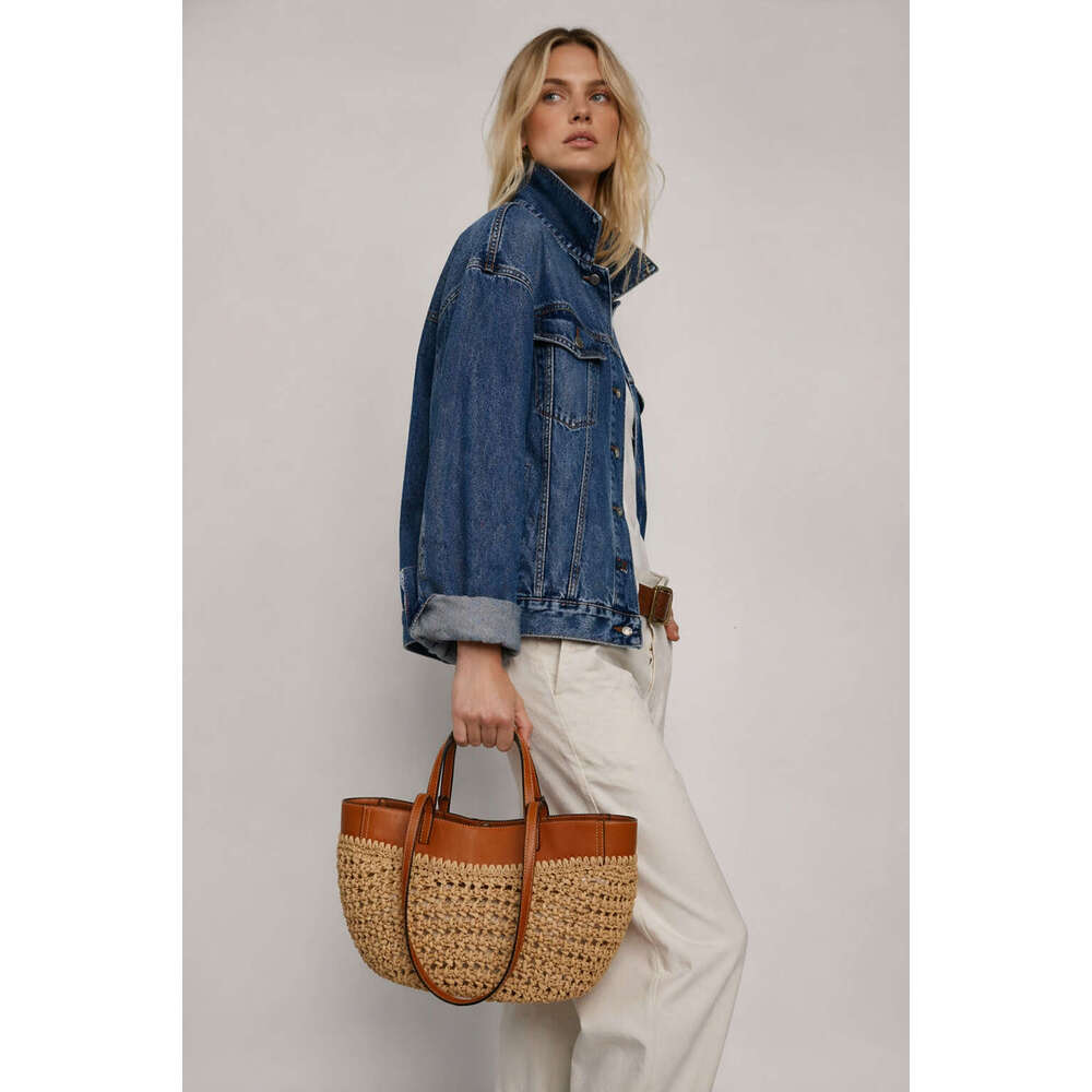 Tote Luxury Bag Woven Bag Extra-Large Capacity Straw Tote Bag, Hand-Woven Drawstring Handbag, Women's Holiday-Style Basket Shoulder Bag