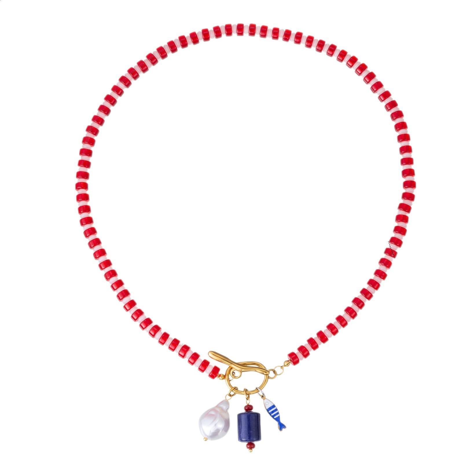 Rose red natural stone lapis lazuli handmade beaded necklace for women niche high-end feel personalized collarbone chain choker240919