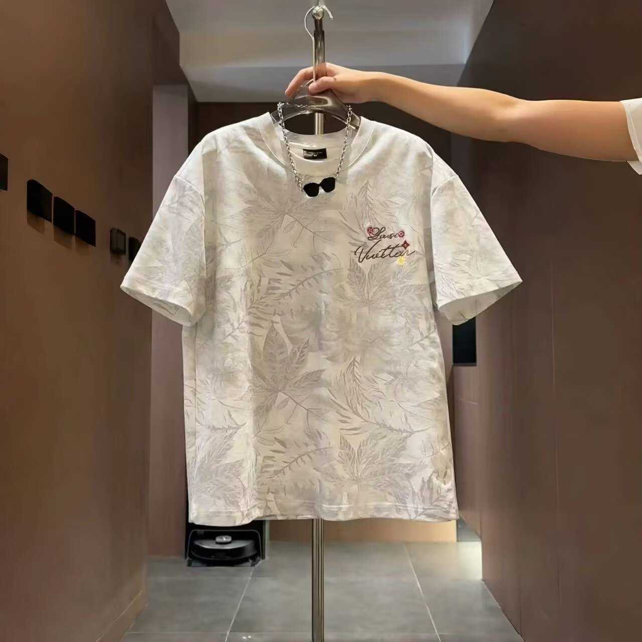 2026 New Trendy Brand Panda Surf Embroidery Maple Leaf Full Print Short Sleeve T-Shirt for Men Summer Loose Casual Breathable Half Sleeve