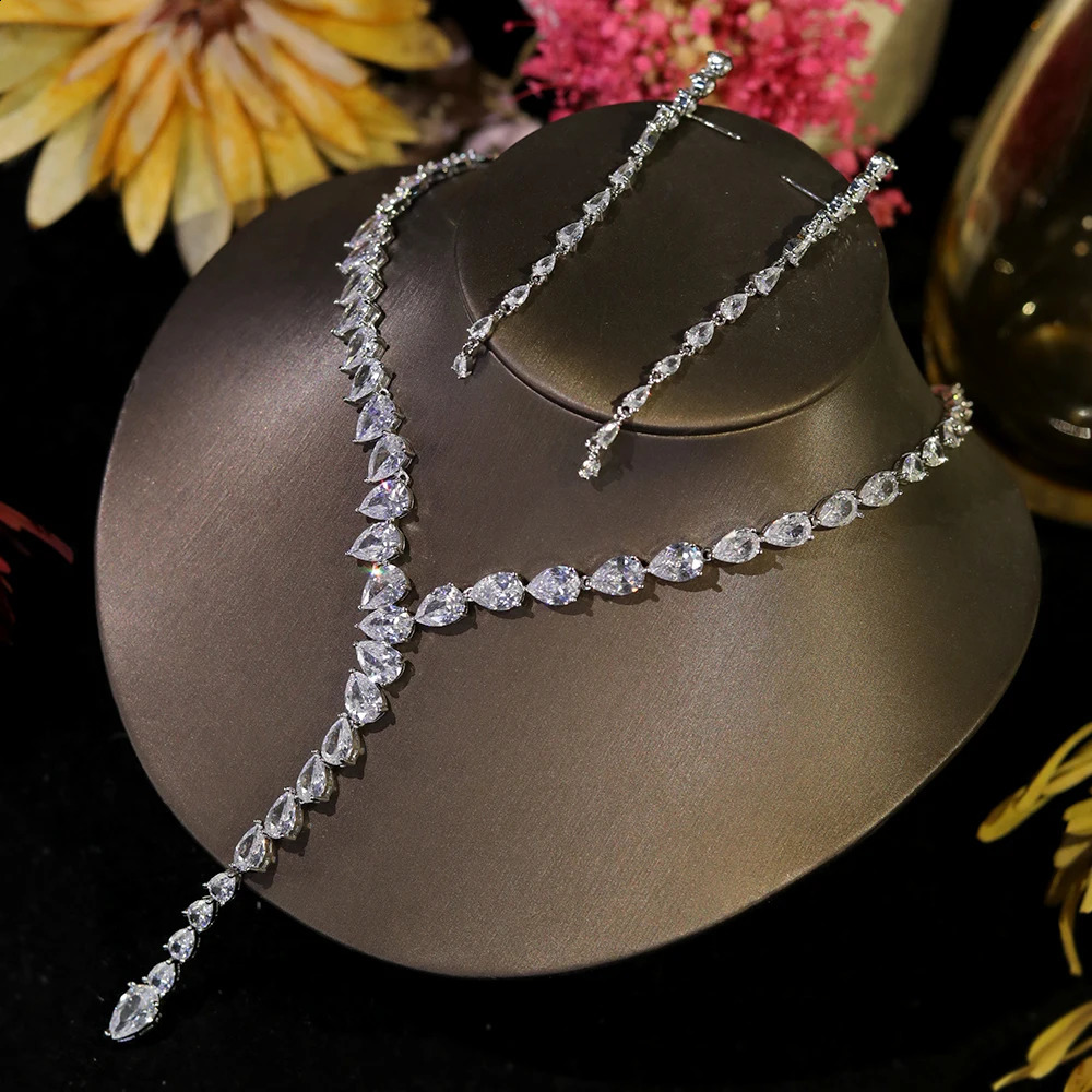 Fashion Zircon Pendant Choker Water Drop for Women Vintage Clavicle Chain Crystal Collar Necklace Bridal Jewelry Sets Gift 260617 - view 7