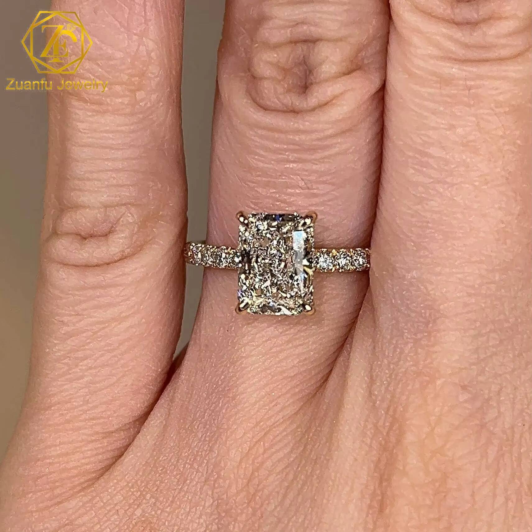 Luxury Hidden Under Halo Elongated Radiant Cut Diamond Yellow Gold Engagement Ring with IGI Certificate