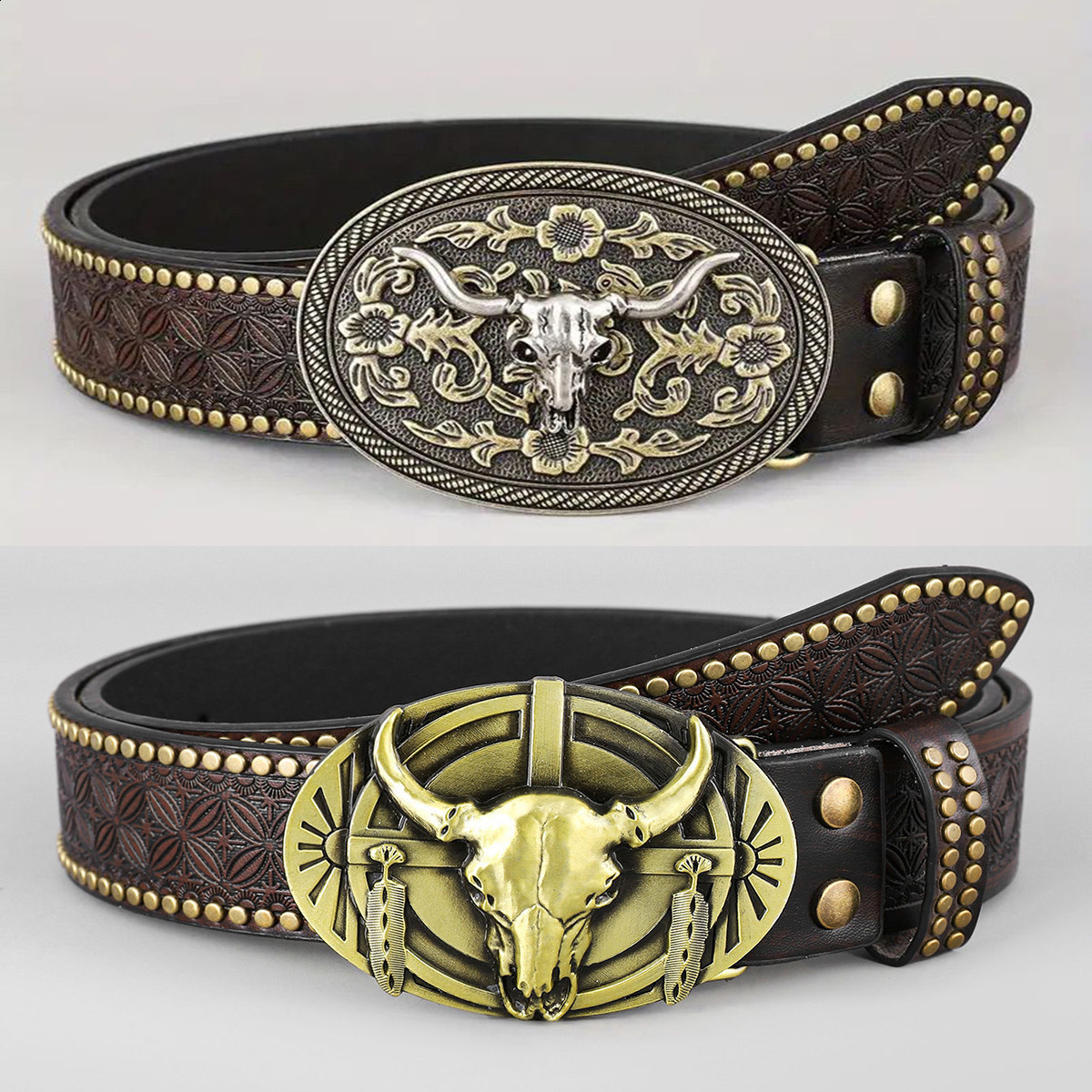 A casual individual and retro belt Western-style clothing accessory metal buckle PU belt suitable for both men and women 251106