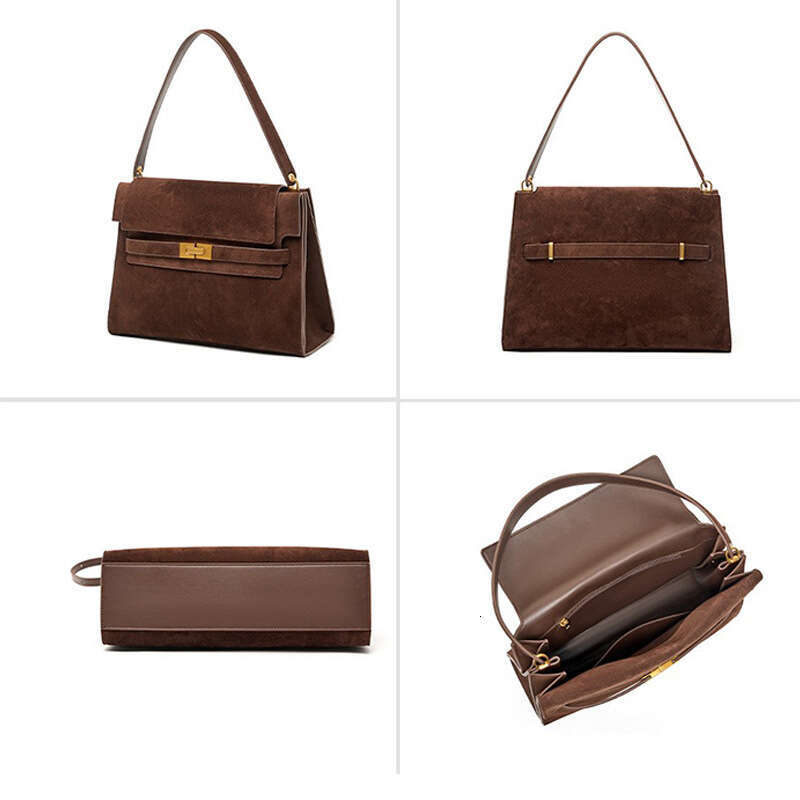 Women Autumn Maillard Genuine Leather Bag Vintage High End Light Luxury Flap Tote Underarm Shoulder Crossbody Handbag Versatile Daily Commuter Purse S