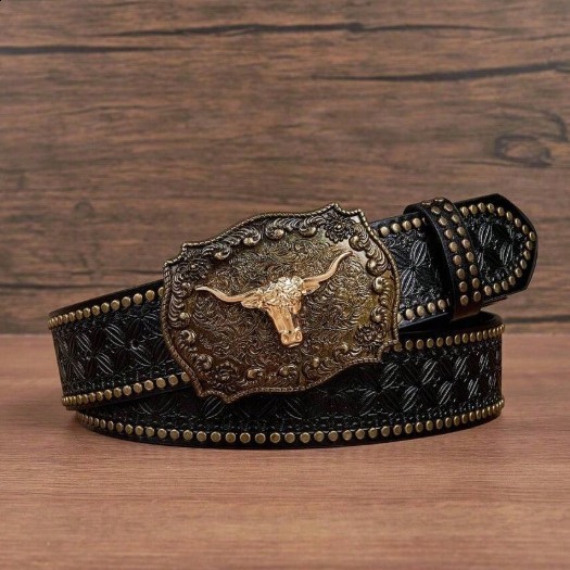 A casual individual and retro belt Western-style clothing accessory metal buckle PU belt suitable for both men and women 251106