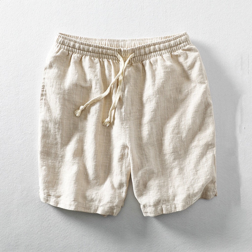 Mens Linen Shorts Summer Striped Sports Cotton Sweatwicking Loose Fit Drawstring Fivepoint Beach Midlength Trendy 250322 - view 7