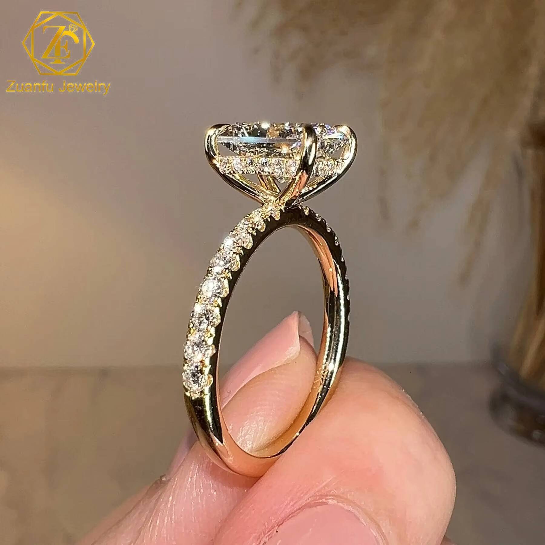 Luxury Hidden Under Halo Elongated Radiant Cut Diamond Yellow Gold Engagement Ring with IGI Certificate
