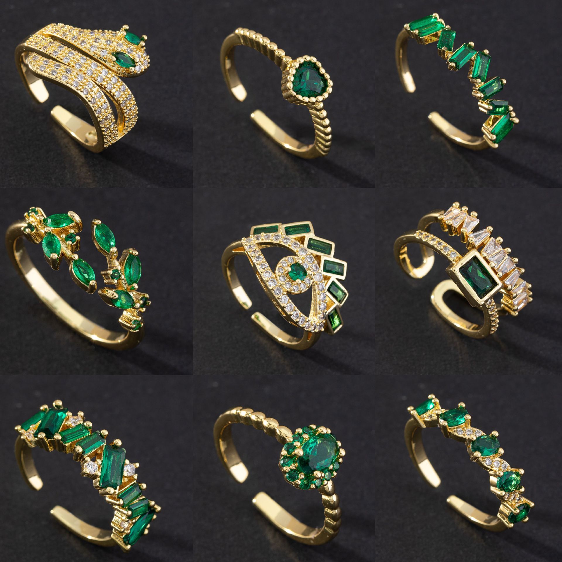 Classic Luxury Jewelry Retro Grandmother Emerald Ring Zircon Snake Shaped Metal Ring Elegant Design Ladies' Open-end Ring Brand Accessories