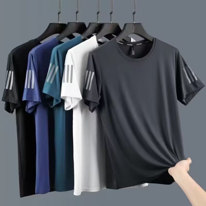 Designer Sports T-shirt Luxurious Men Cool Ice Silk Mesh Breathable Short Sleeved Summer Loose Plus Size Round Neck Outdoor Casual Quick Drying Lightw