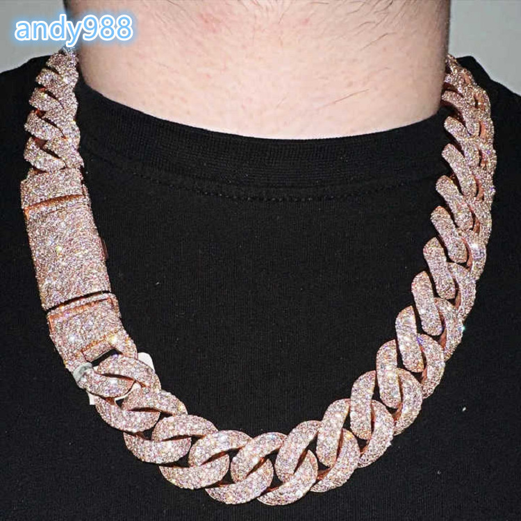 Trendy Pass Diamond Test 2 Rows Streetwear Suits for Men Necklace 925 Silver Rose Gold Moissanite Baguette Cuban Link Chain