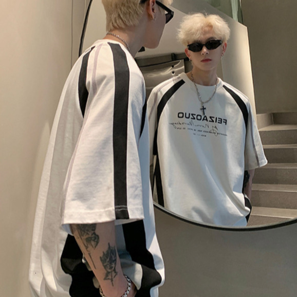 Designer Street T-shirt Luxury Men's Loose Plus Size Breathable And Comfortable Summer New Outdoor Casual Style Raglan Sleeves Color Blocked High