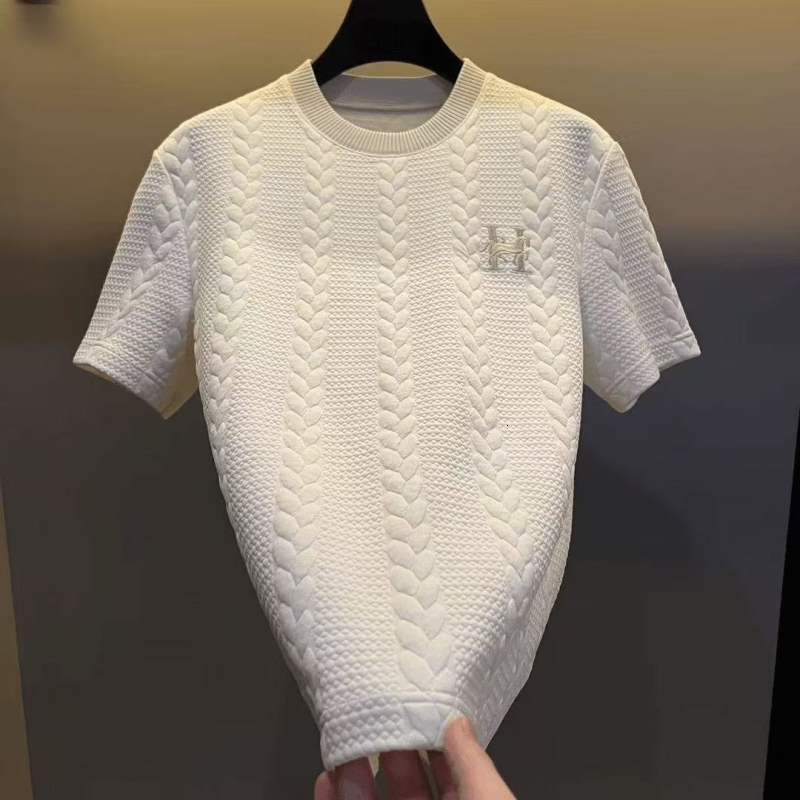 Designer Style Luxury Business Men's T-shirt Unisex Double-sided Knitted Summer High-end Embroidered Short Sleeved Fashionable And Trendy Outdoor