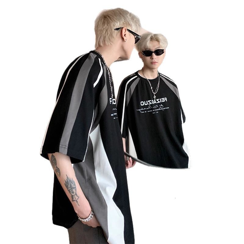 Designer Street T-shirt Luxury Men's Loose Plus Size Breathable And Comfortable Summer New Outdoor Casual Style Raglan Sleeves Color Blocked High