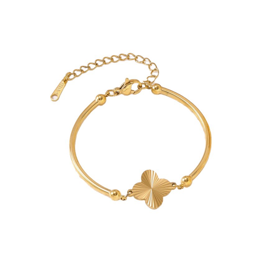 Cross-border trendy new light luxury fashion engraved four-leaf clover for women, versatile stainless steel bracelet - view 6