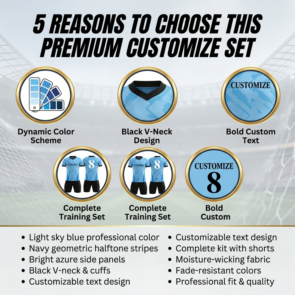 Custom Soccer Jersey Set Men V-Neck with Black Trim Football Uniform with Shorts Breathable Fabric Customizable Team Name Number Logo for Matches - view 7