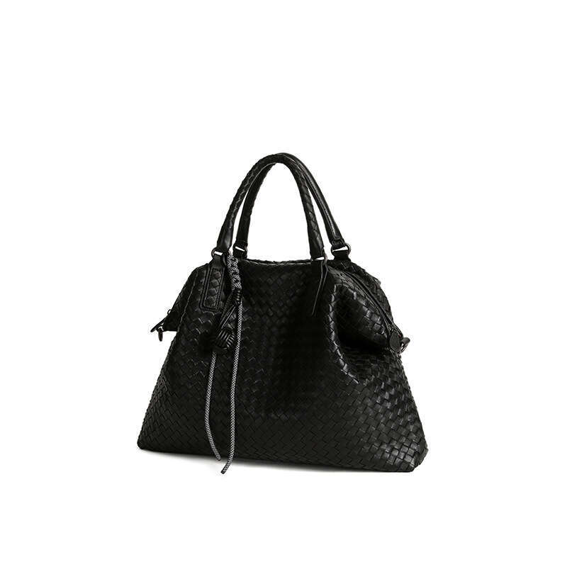 New Top Layer Sheepskin Woven Tote Bag Handmade Craft Large Capacity Wide Shoulder Strap Women Handheld Crossbody Fashion Bag SENYY
