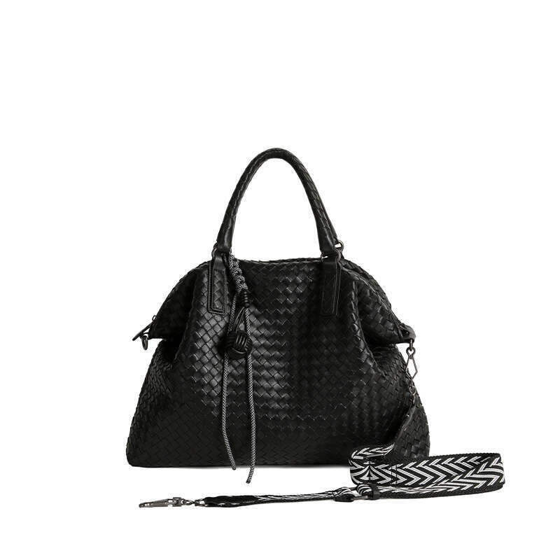 New Top Layer Sheepskin Woven Tote Bag Handmade Craft Large Capacity Wide Shoulder Strap Women Handheld Crossbody Fashion Bag SENYY