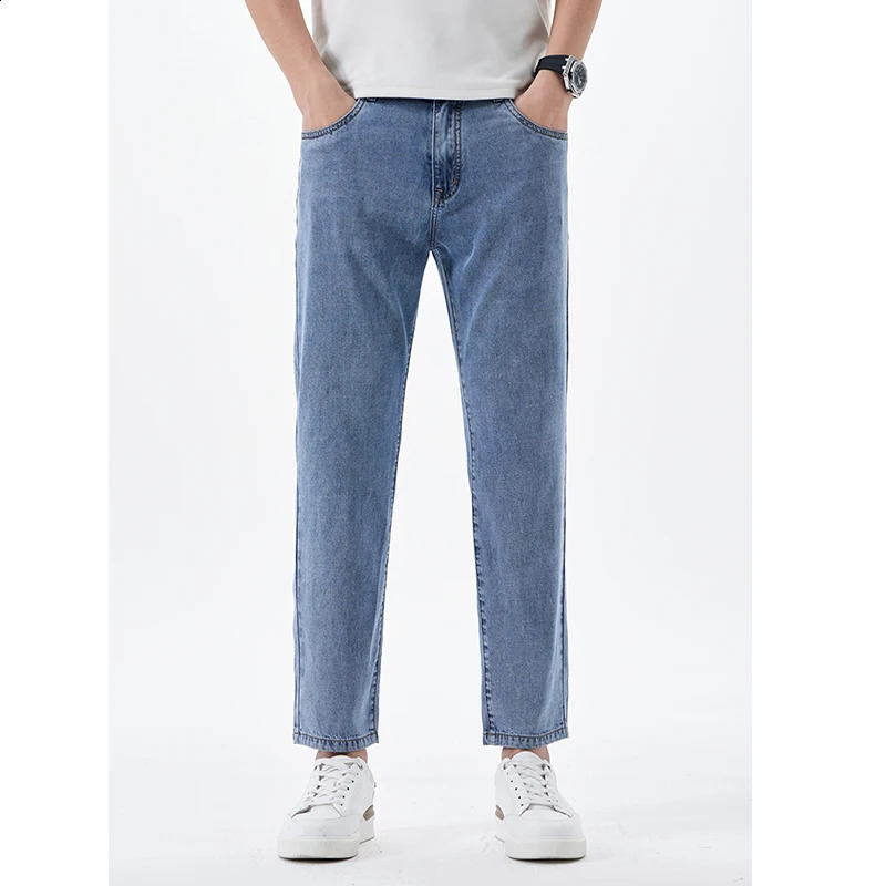 2026 Lyocell Trendy Cropped Ankle Length Jeans Men Streetwear Summer Slim Fit Stretch Pants Male Casual Denim Trousers 260511