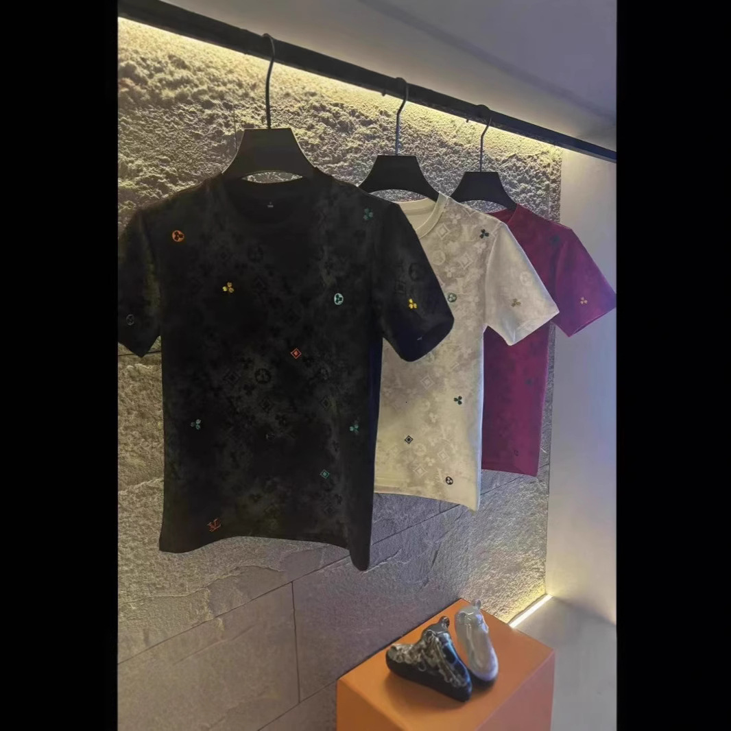 Luxury Brand Designer Mens Red Ice Silk Monogram Print Crew Neck Short Sleeve Tshirt 2026 Summer Cooling Sensation Lightweight Streetwear Casual Daily
