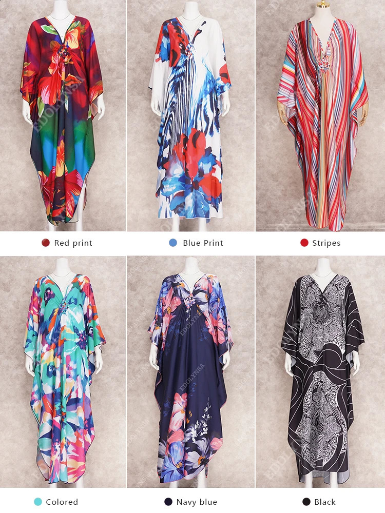 Sexy Print Deep Vneck Dress Batwing Sleeve Long Dresses Women Summer Beachwear Bohemian Kaftan Q1289 260515