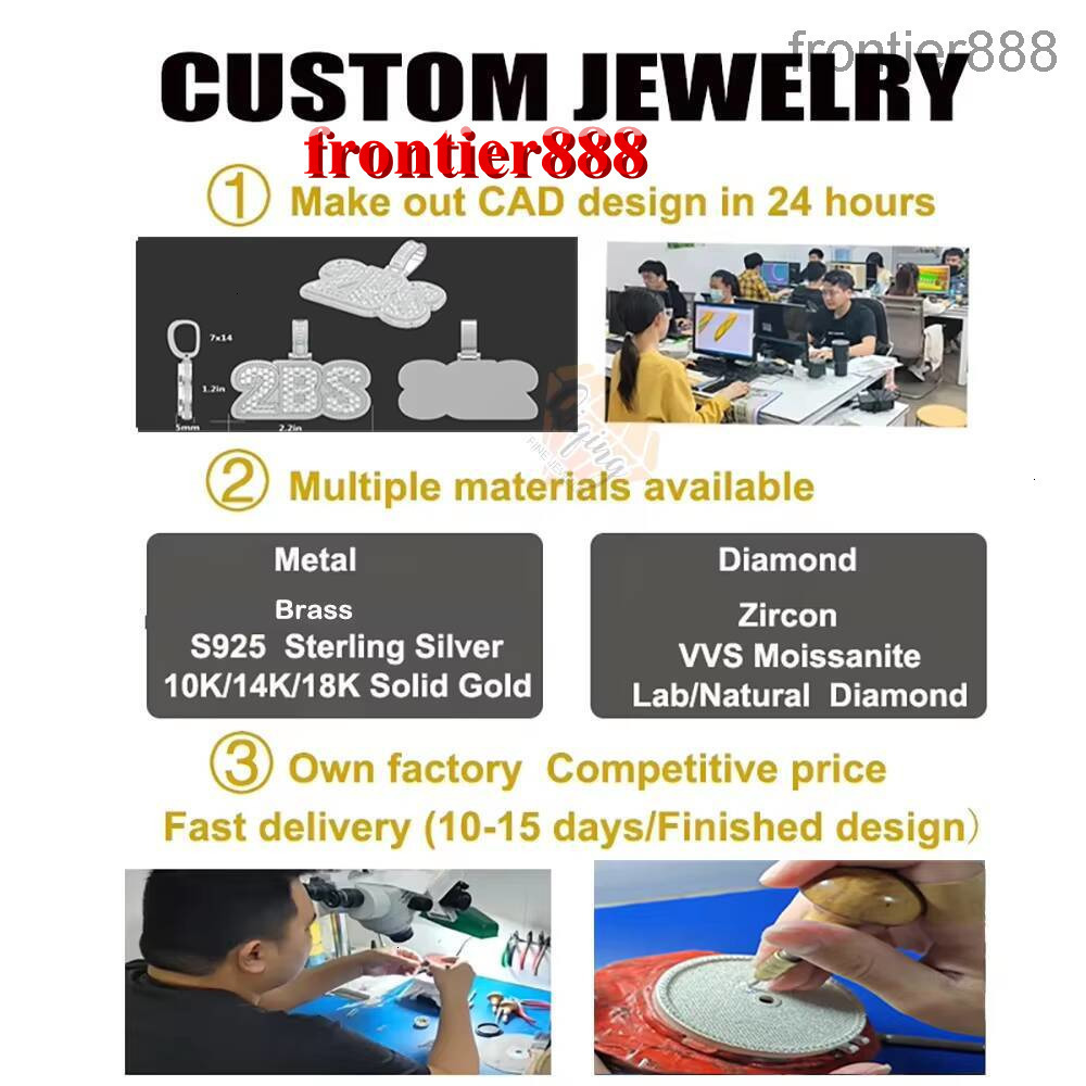 Custom VVS Moissanite Diamond Name Pendant Vertical Letter Fancy Cut Iced Out Pendant for Birthday Gift Hip Hop Jewelry