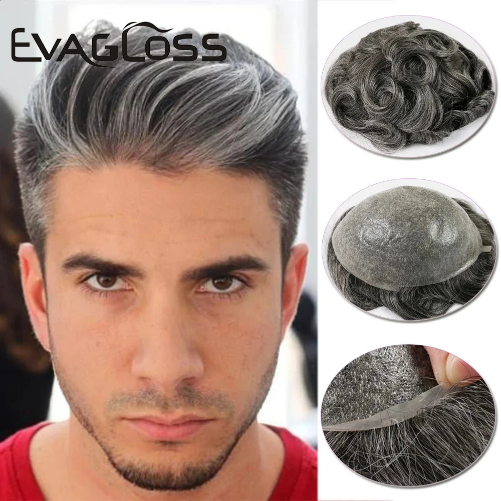 Natural Hairline 008 01mm PU Human Prosthesis Wig Full Skin Hairpiece Men Toupee Hair Replacement 260514