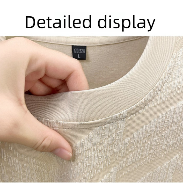 Luxury Business Men's Designer Ice Silk T-shirt Men's High-end Jacquard Embroidery Short Sleeved Silk Skin Friendly Outdoor Summer New Threa