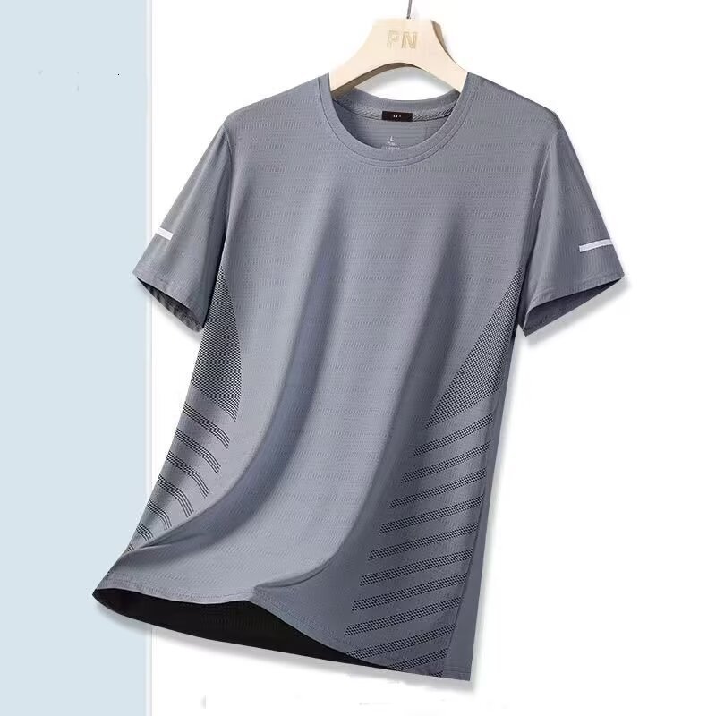 Designer Sports T-shirt Luxurious Men Cool Ice Silk Mesh Breathable Short Sleeved Summer Loose Plus Size Round Neck Outdoor Casual Quick Drying Lightw