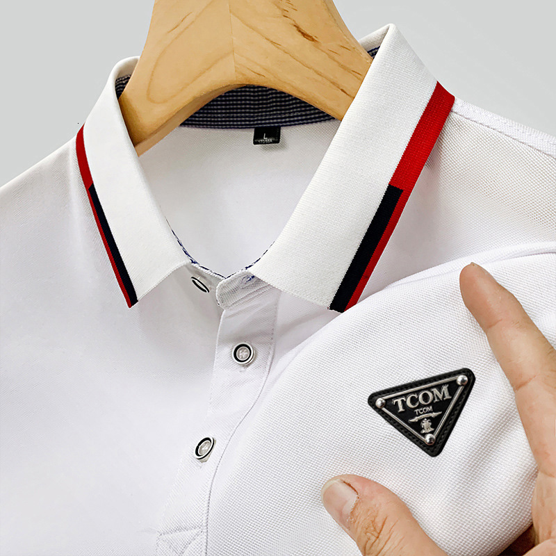 Designer Luxury Brand Loose Plus Size Men's Short Sleeved T-shirt Street Essential Fashion Business Polo Shirt Top With Leather Triangle Logo Out