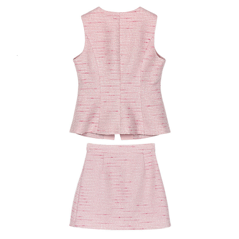 Designer long dress 2026 new fashionable long sleeved high-quality temperament dress New wo floral pink V neck tweed vest pleated short skirt set