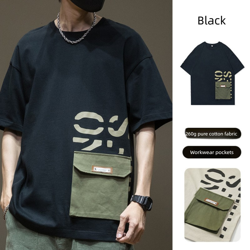 Designer T-shirt Luxury Men's Outdoor Leisure Large Pocket Design 2026 New Short Sleeved Summer Loose Fit Plus Size Tall Men's Fashion Brand