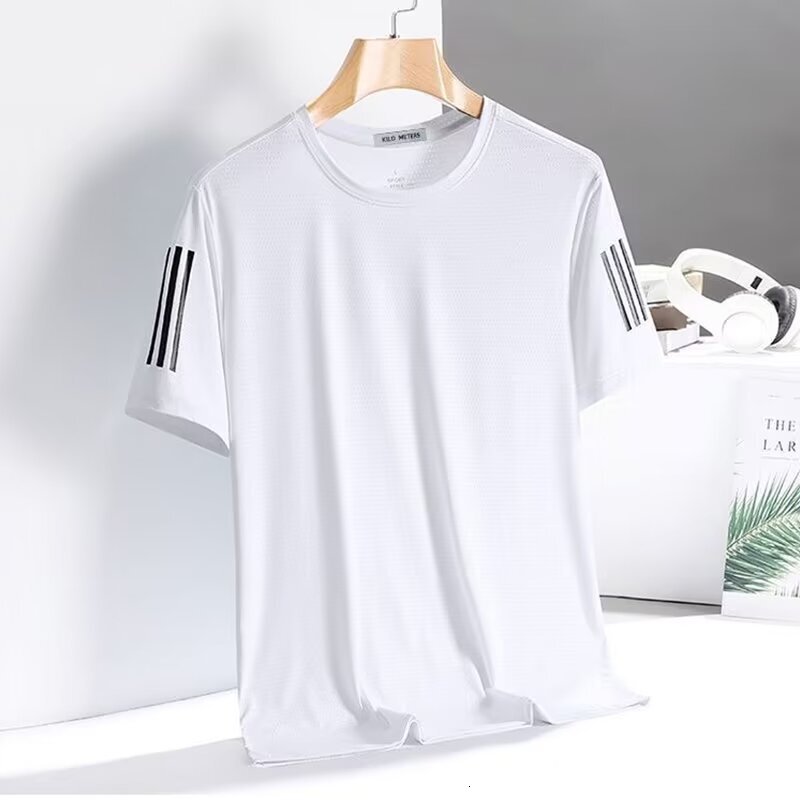 Designer Sports T-shirt Luxurious Men Cool Ice Silk Mesh Breathable Short Sleeved Summer Loose Plus Size Round Neck Outdoor Casual Quick Drying Lightw
