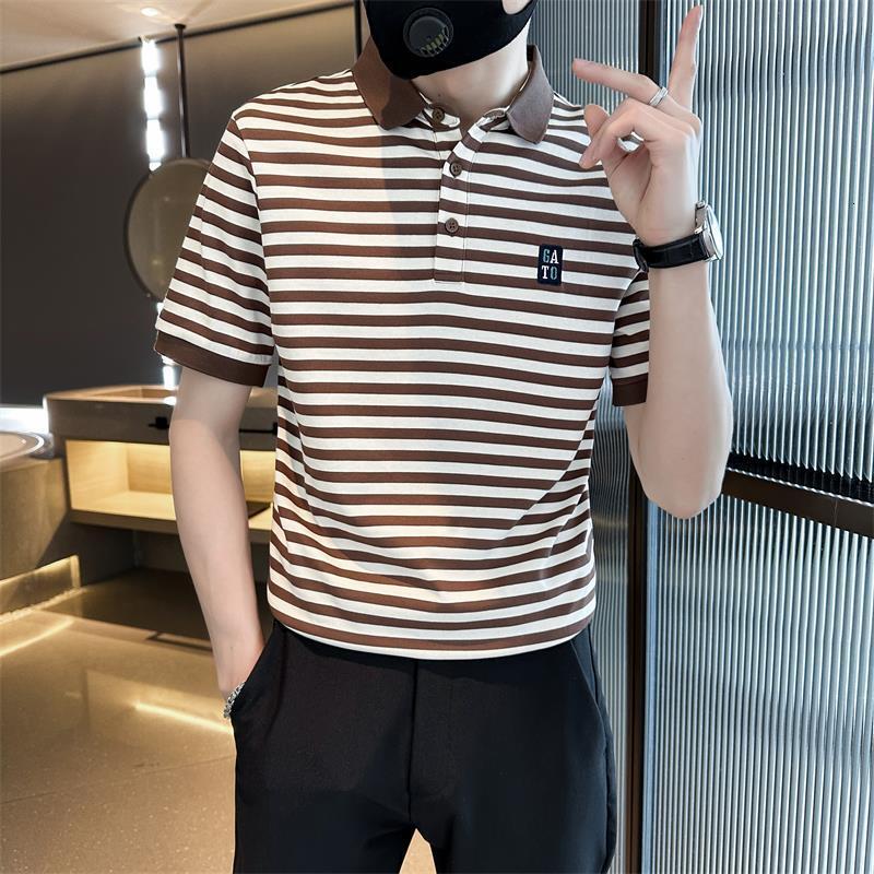 Luxury Brand Designer Mens Contrast Collar Striped Pique Cotton Slim Fit Short Sleeve Polo Shirt 2026 Summer Casual Versatile Comfortable Breathable D