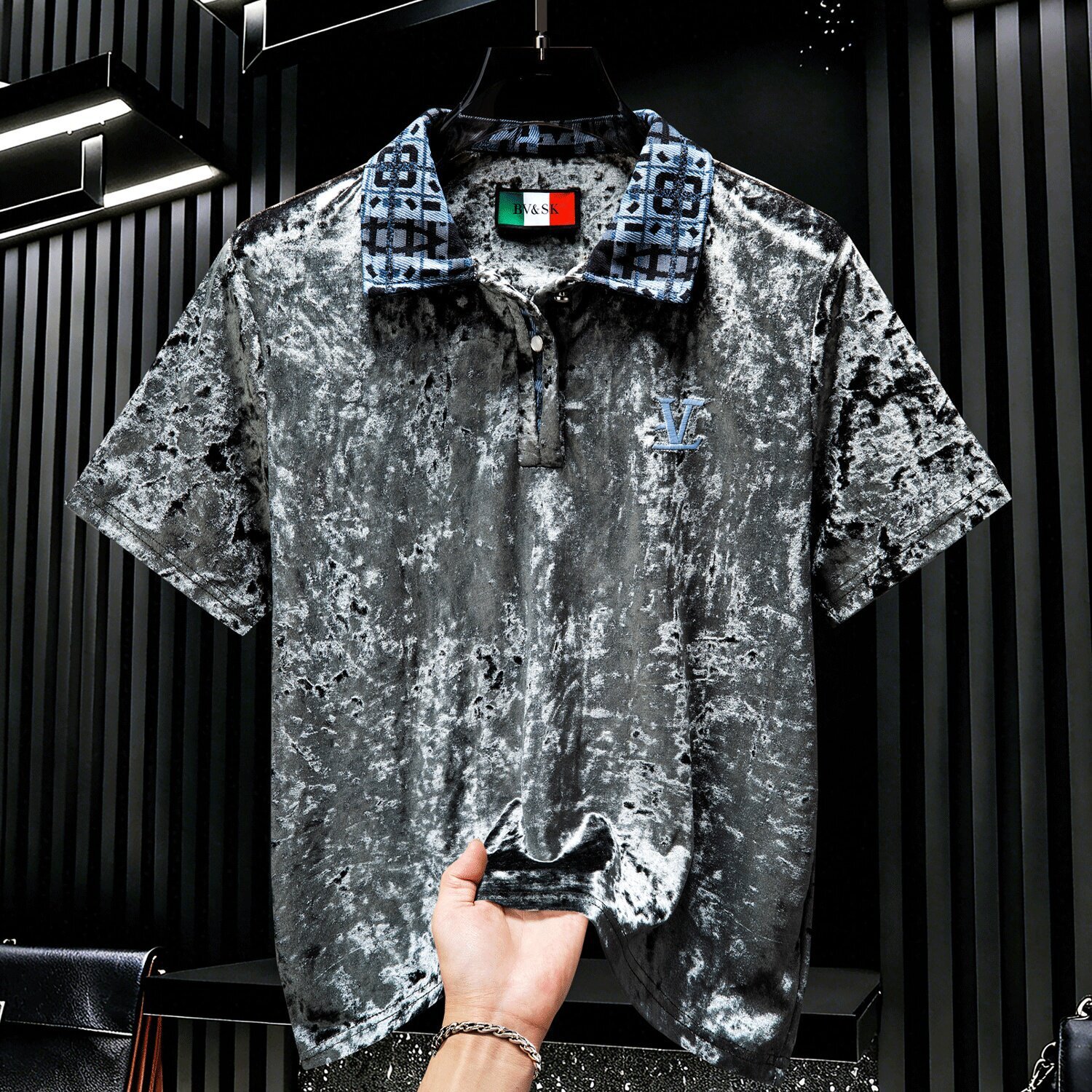 Designer Luxury Brand Loose Plus Size Street Must-have Men's Collar Top T-shirt Checkered Jacquard Letter Embroidered Polo Shirt Summer Comfortab