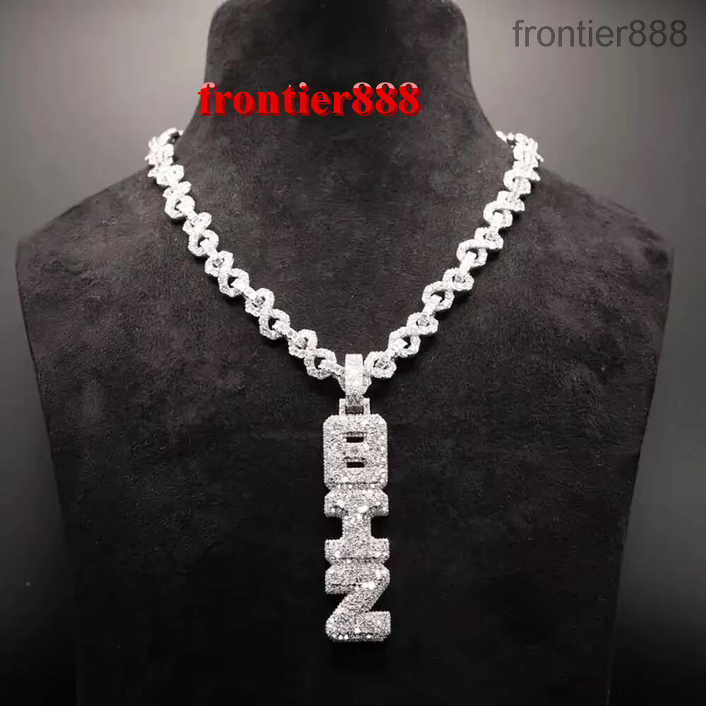 Custom VVS Moissanite Diamond Name Pendant Vertical Letter Fancy Cut Iced Out Pendant for Birthday Gift Hip Hop Jewelry