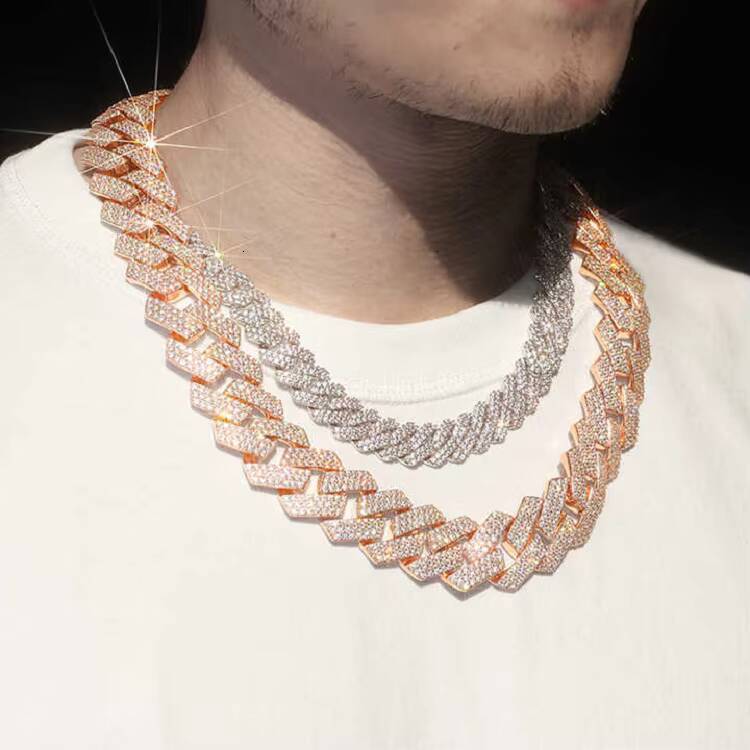 Trendy Pass Diamond Test 2 Rows Streetwear Suits for Men Necklace 925 Silver Rose Gold Moissanite Baguette Cuban Link Chain