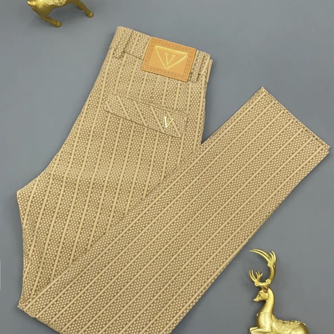 Luxury Brand Designer Mens Geometric Jacquard Ice Silk Slim Straight Leg Tailored Pants 2026 Summer Thin Business Casual Breathable Comfortable Daily 